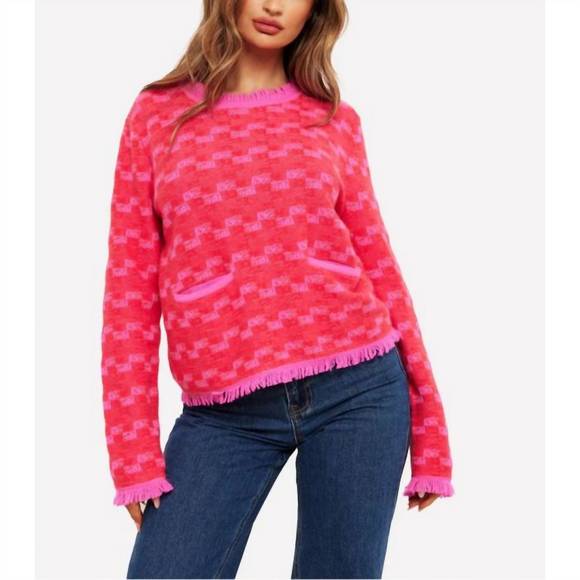 Brodie Cashmere Neon Pink Smiley Stitch Crew